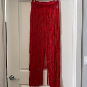 Red fringe pants